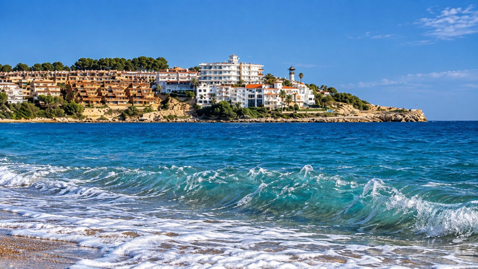 Altafulla desde el mar, con el pueblo sobre la playa